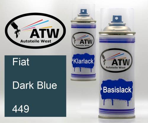 Fiat, Dark Blue, 449: 400ml Sprühdose + 400ml Klarlack - Set, von ATW Autoteile West.